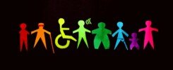 mapeo de actores, Vibrant paper cutouts of diverse figures on a black background promote inclusion and diversity.